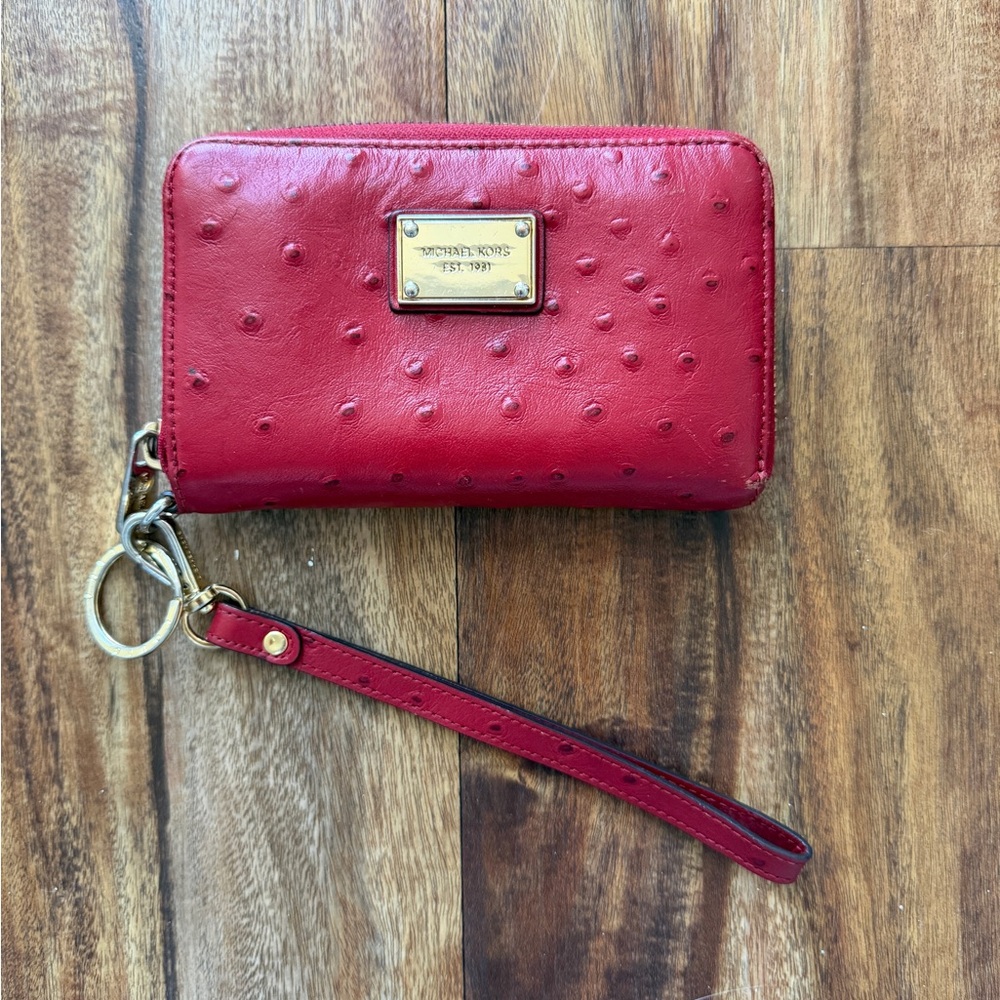 Michael Kors Red Textured Wristlet with Gold Accents